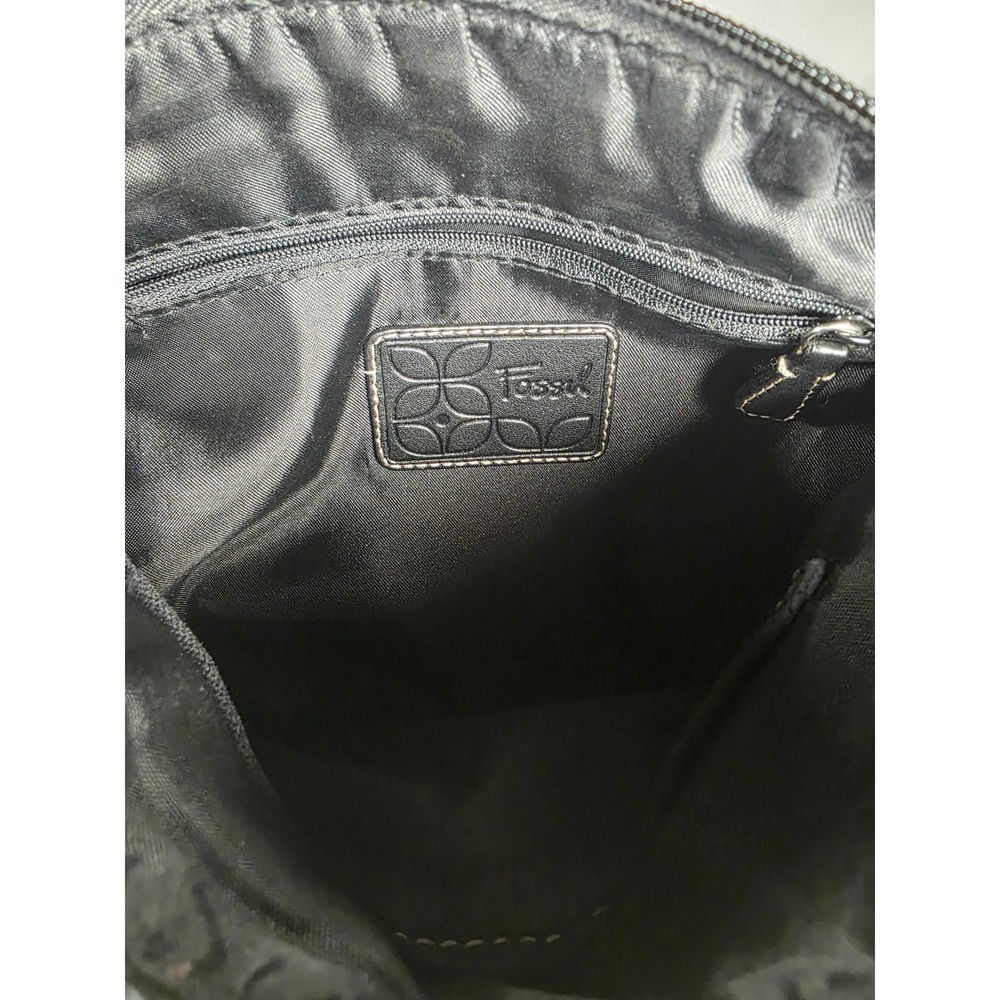 Fossil Signature Print Flap Shoulder Bag with Key Charm Brown Black - Picture 7 of 7